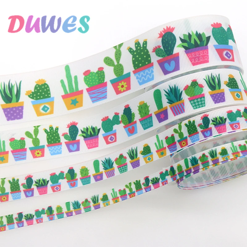 

DUWES 4 sizes options 50yards Cactus plant Printed Grosgrain Ribbon Accessory Hairbow Headwear Decoration DIY Wholesale D1340