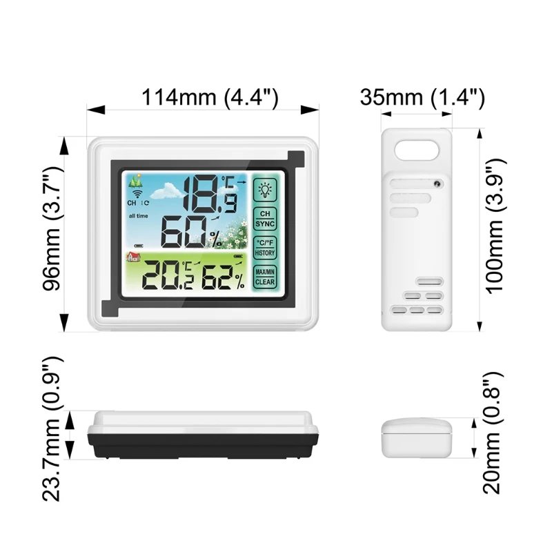 Indoor Outdoor Wireless Digital Weather Station Max Min Records ℃ ℉ Temperature Meter Humidity Monitor Clock Hygrometer | Инструменты