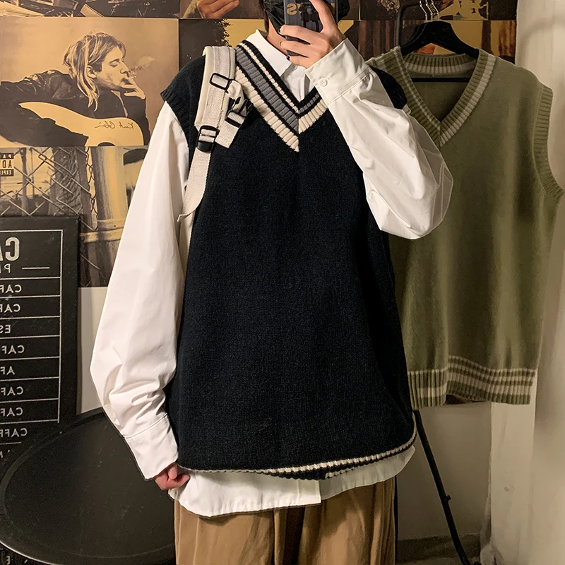

Korean Loose Vest Sweater Pullover Mens Clothes M-2XL
