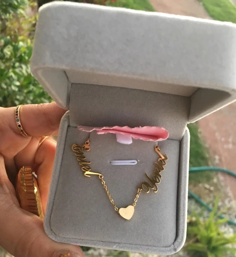 V притягивающее золото двойные имена сердце ожерелье BFF Индивидуальные ювелирные