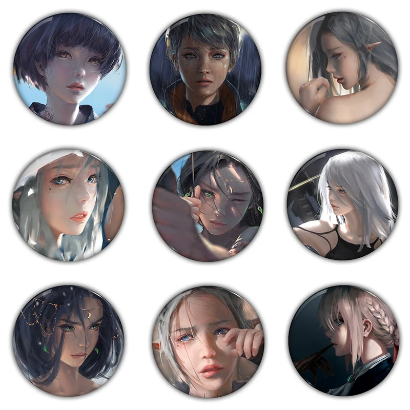 

1 Piece 5.8cm Beautiful Girl Badge Anime Brooch Customized Iron Plate Pin Round Breastpin