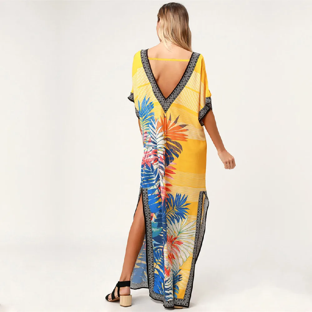 Быстросохнущие накидки для бикини 2021 желтое богемное длинное платье с вышивкой