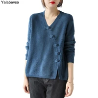 2021 autumn new chinese styles sweater womens retro button pullovers ladies knitted tees and tops fashion clothes yalabovso