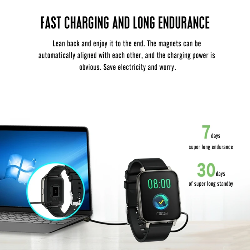 

P36 Smart Watch Sport Watch Man Women Contact Screen Operation Waterproof Bluetooth Fitness Watch, Black, 1.69 Inch