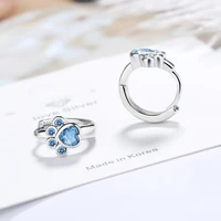 new cute zircon blue cat paw print hoop earrings girl fashion jewelry 925 sterling silver earring women birthday present kofsac