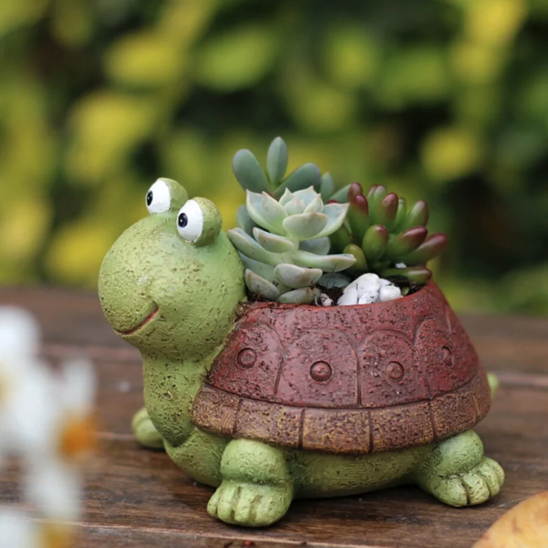 Cartoon Tortoise Flowerpot Cute Turtle Succulent Plant Pots Animal Resin Cactus Planter Desktop Ornament Garden Home Decoration