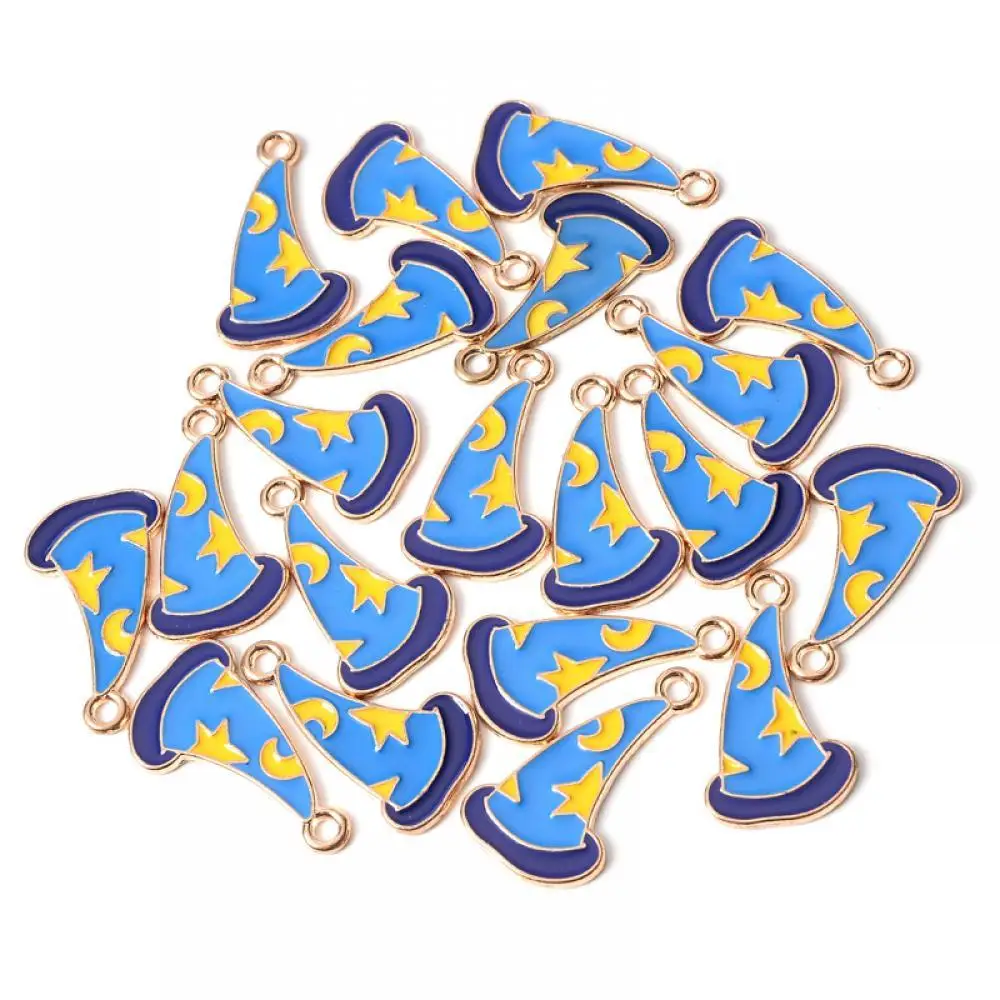 

10Pcs 15*26mm Cute Enamel Blue Hat Charms Pendant Moon Alloy Metal Drop Oil Pendants For Necklace Bracelet DIY Jewelry Making