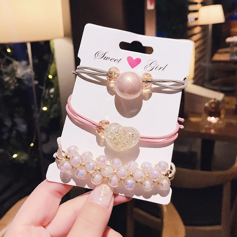 

3 Pcs/set Pearl Elastic Hair Bands for Women Girls Fashion Beads Heart Hair Ties Ponytail Holder Rubber Bands Hair Accessories