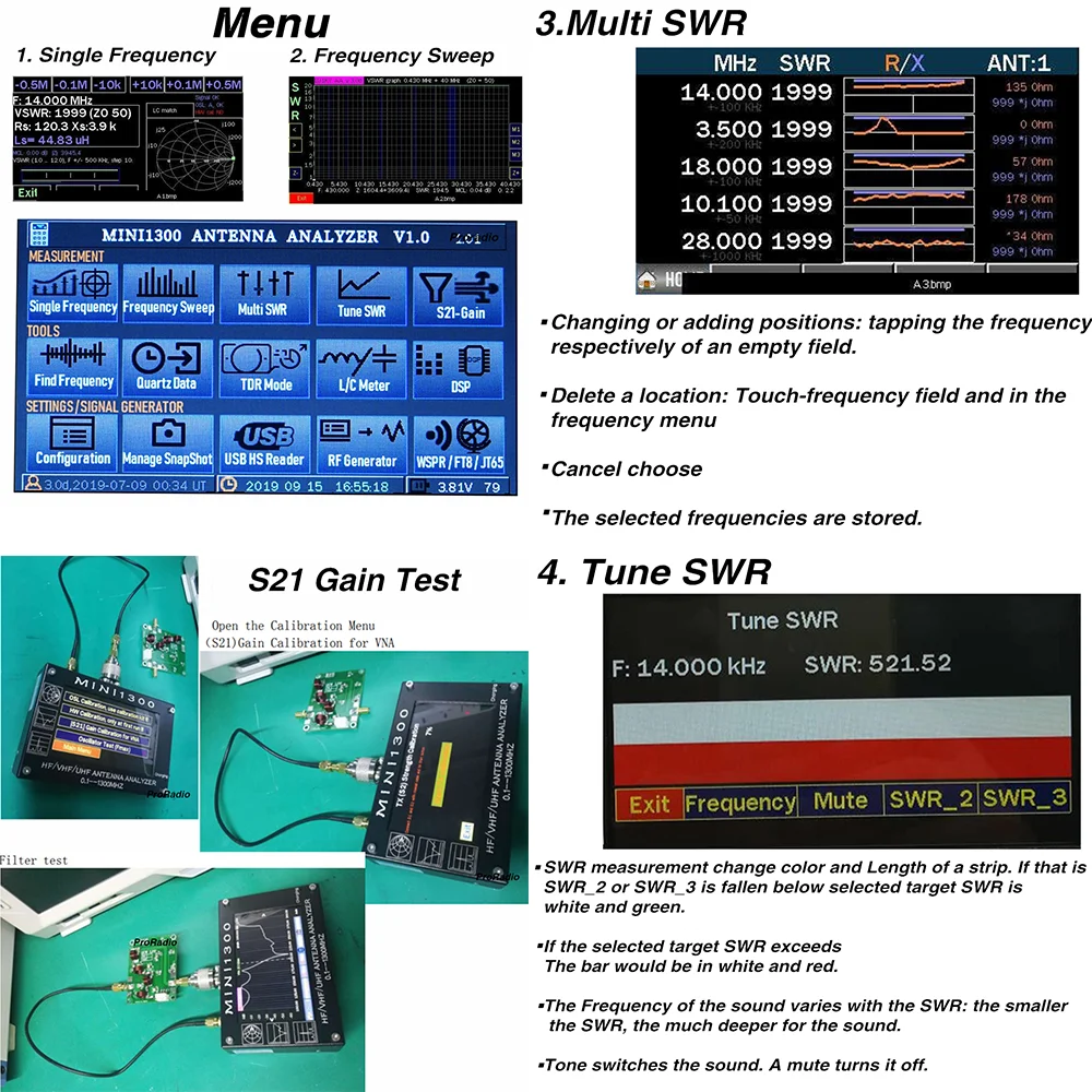Анализатор антенны Mini1300 измеритель КСВ HF/VHF/UHF ANT SWR с сенсорным ЖК-экраном 0 1 дюйма