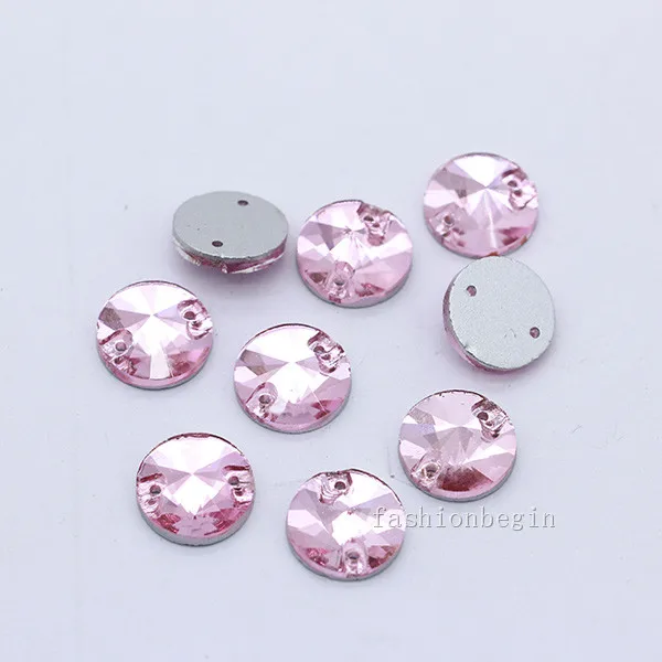 pink 48p 12 мм Ассорти стеклянный камень Круглый Rivoli пришивные стразы с плоской задней частью с кристаллами ювелирные изделия с 2 отверстиями для швейных бусин - Цвет: pink
