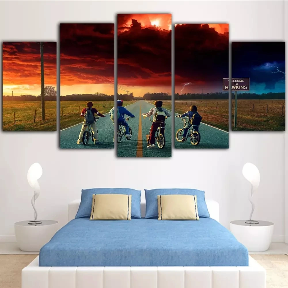 

Wall Art Painting 5 Piece Stranger Things Movie Scenery Pictures HD Printed Canvas Poster For Living Room Home Decor Modular