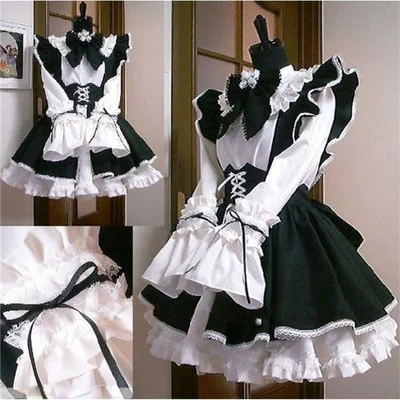 

Наряд горничной аниме длинное женское платье черно-белое платье-фартук платья Лолиты мужской костюм для кафе Косплей Костюм горничный кост...