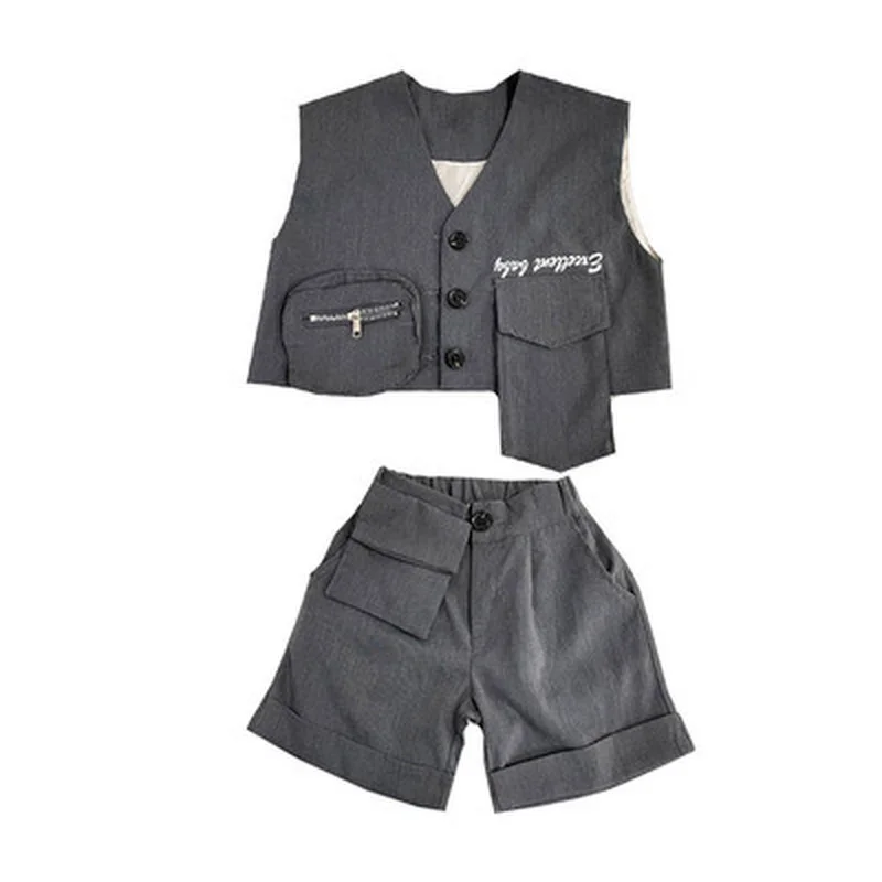 

2021 Kids Children's Sleeveless Vest Shorts Set Two-piece Fashion Suits for Small and Medium-sized Boys and Girls