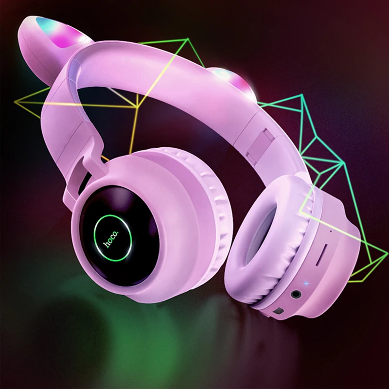 hoco gaming led bluetooth headphones girl headset for phone music pc laptop kids headphones tf card 3 5mm plug with microphone free global shipping