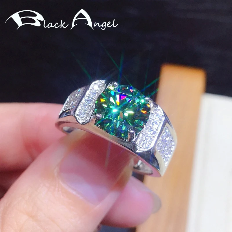 

BLACK ANGEL 925 Silver Created Green Blue Moissanit Gemstone Wedding Adjustable Ring For Women Men Fashion Jewelry Dropshipping