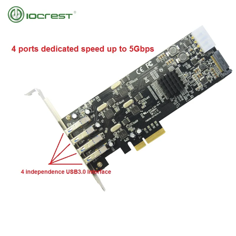 Плата расширения узла IOCREST PCIe 3 0x4 до 4 портов s USB3.2 Gen1 Gen2 Type-A скорость порта