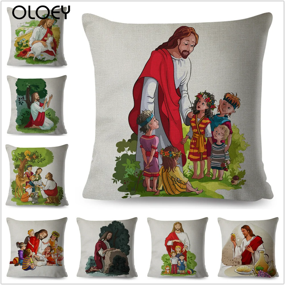 

С рисунком из мультфильма с христианскими текстами и детская подушка чехол размером 45*45 см Декор Чехлы для автомобиля диван домашняя Подушк...