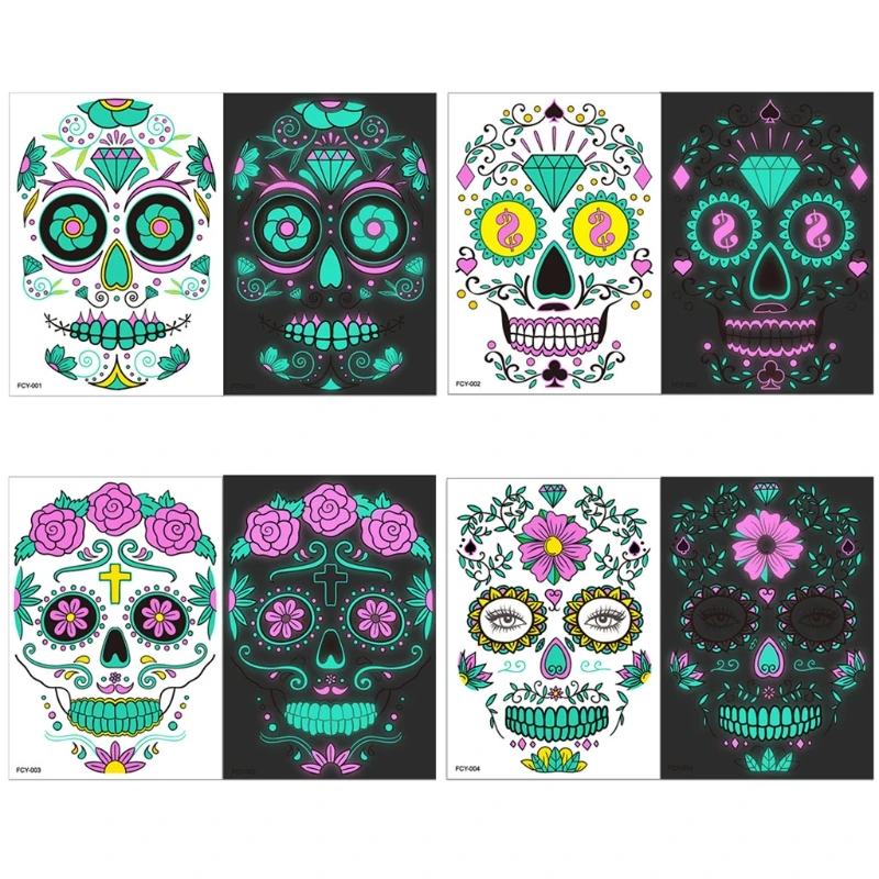

New Colorfully Skulls and Flowers Beauty Face Stickers Stage Party Make Up Temporary Tattoo for Halloween Parties Decoration