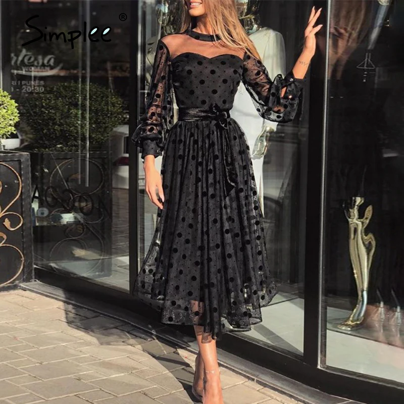 Simplee открытое женское платье уличная одежда в горошек с круглым вырезом и