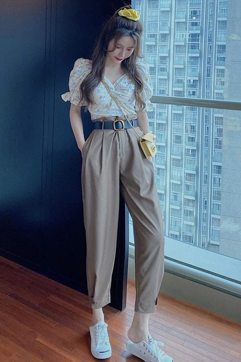 

YAMDI suit wide leg cargo pants 2020 autumn casual woman pants high waist solid winter trousers women korean style loose pantalo