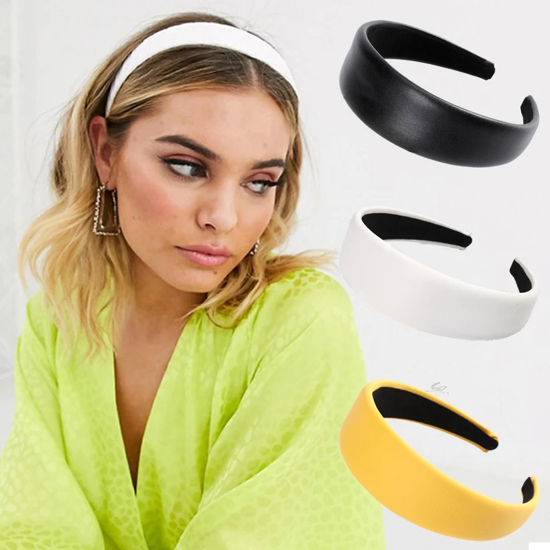 

AWAYTR Solid Color Leather Hairbands Girls Headband non-slip Hair Hoops Wide Side Head Band Women Bezel Fashion Hair Accessories