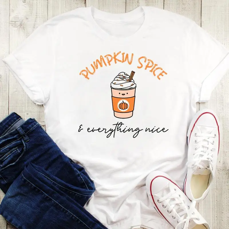 

Lovely Time 90s Fashion Halloween Thanksgiving Happy Fall Autumn Graphic Print Tees Women Tops Tshirt Cartoon Female T-Shirt