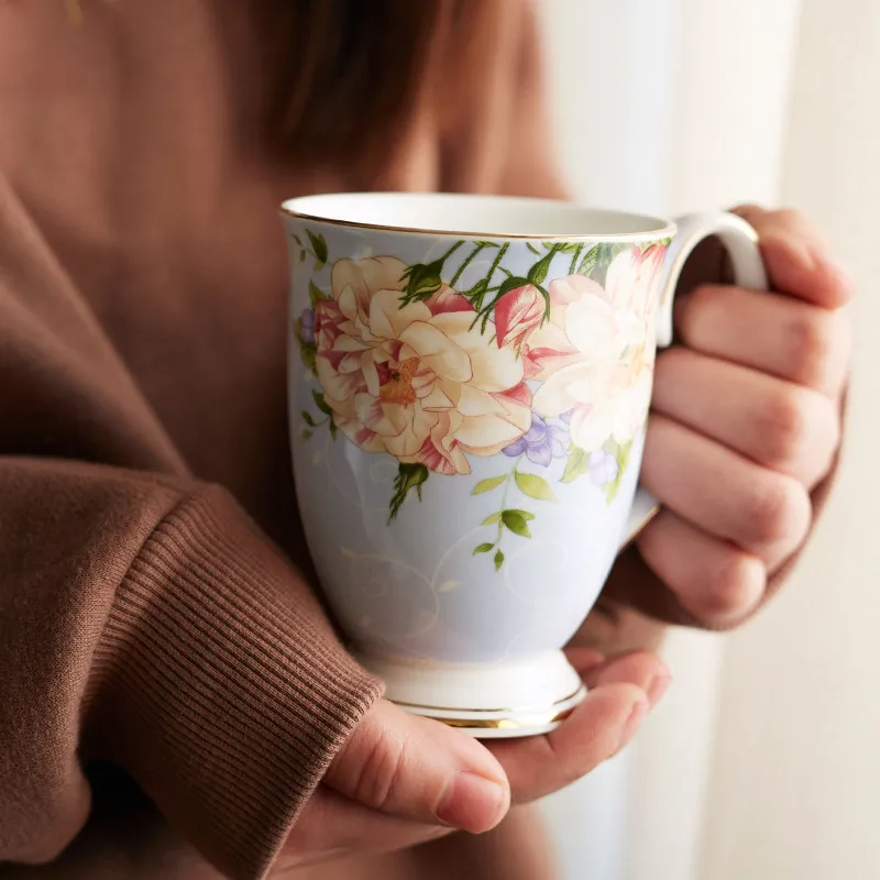 

European Pastoral Bone China Coffee Milk Mug Ceramic Creative Floral Painting Water Cup Afternoon Teacup Kitchen Drinkware Gifts