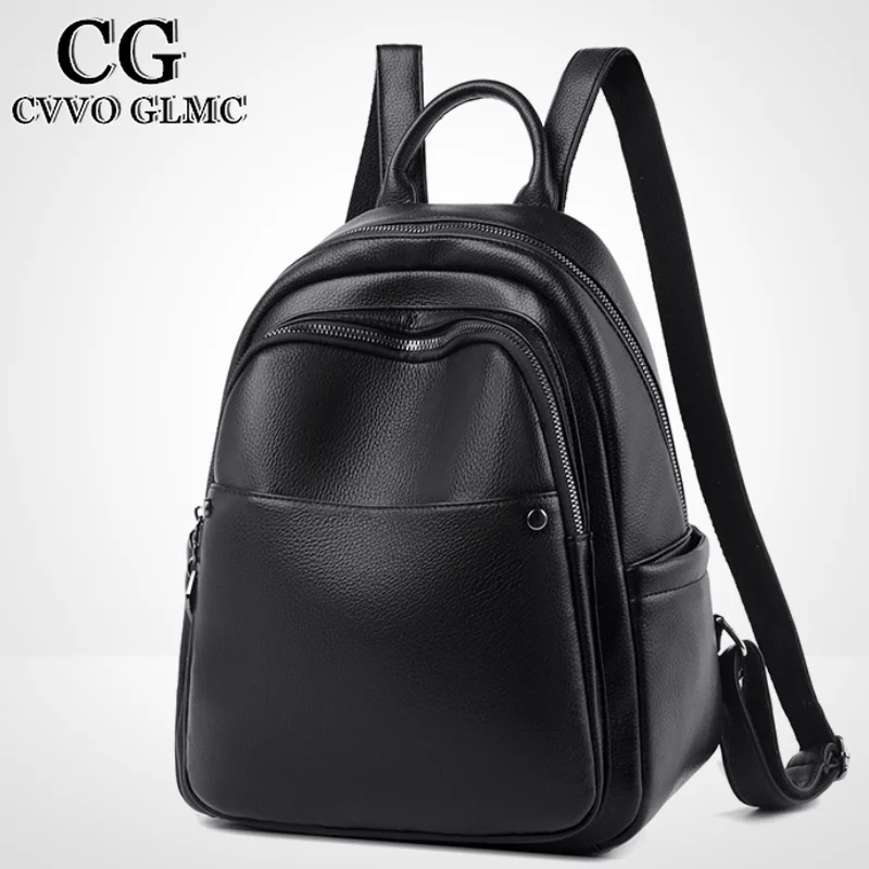 

Cvvo Glmc New Women Black Soft Leather Backpacks Vintage Female Shoulder Bags Casual Travel Ladies Bagpack School Bags