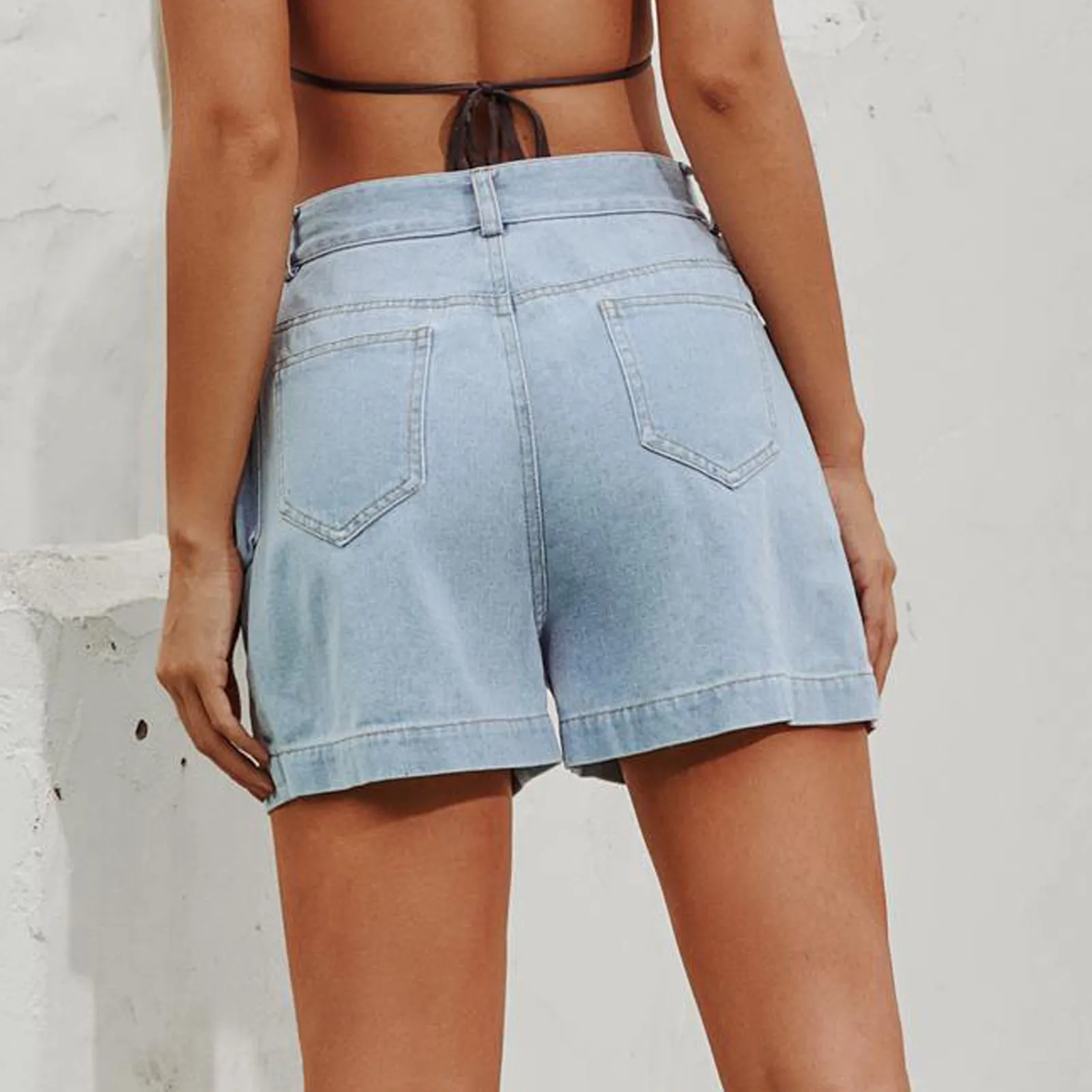 

Ladies Elastic Pocket Denim Short Pants Casual High Waist Slim Shorts Short Femme 2021 Dropshipping Fast Shipping
