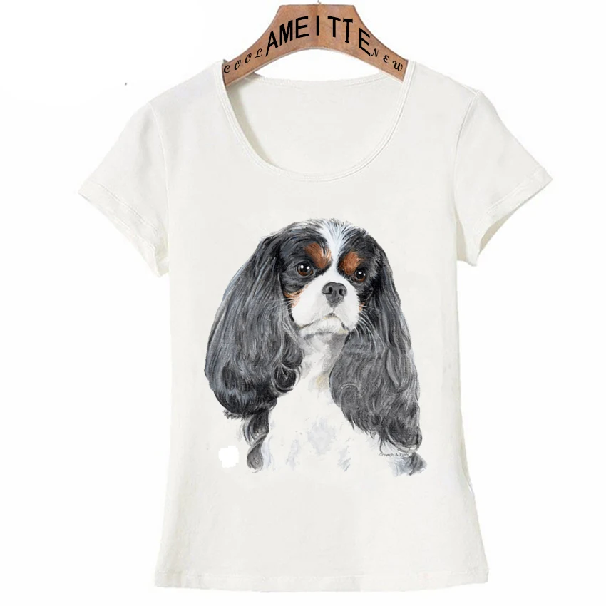 Женская футболка с коротким рукавом и принтом AMEITTE Clever King Charles Spaniel | одежда