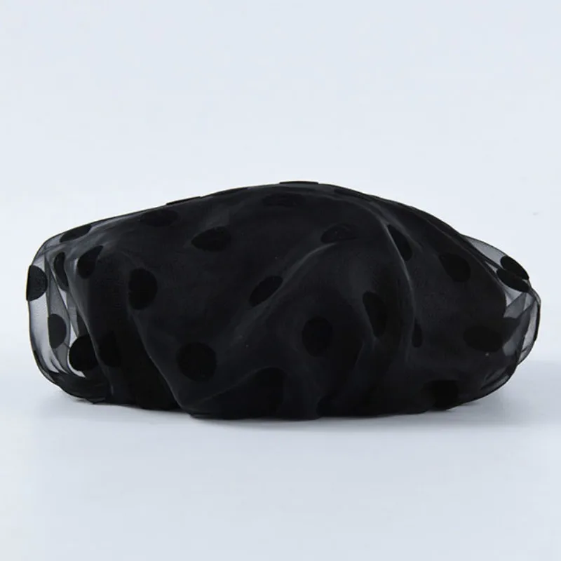 Женский винтажный берет в горошек Черный из органзы весна лето 2020|Женские береты|