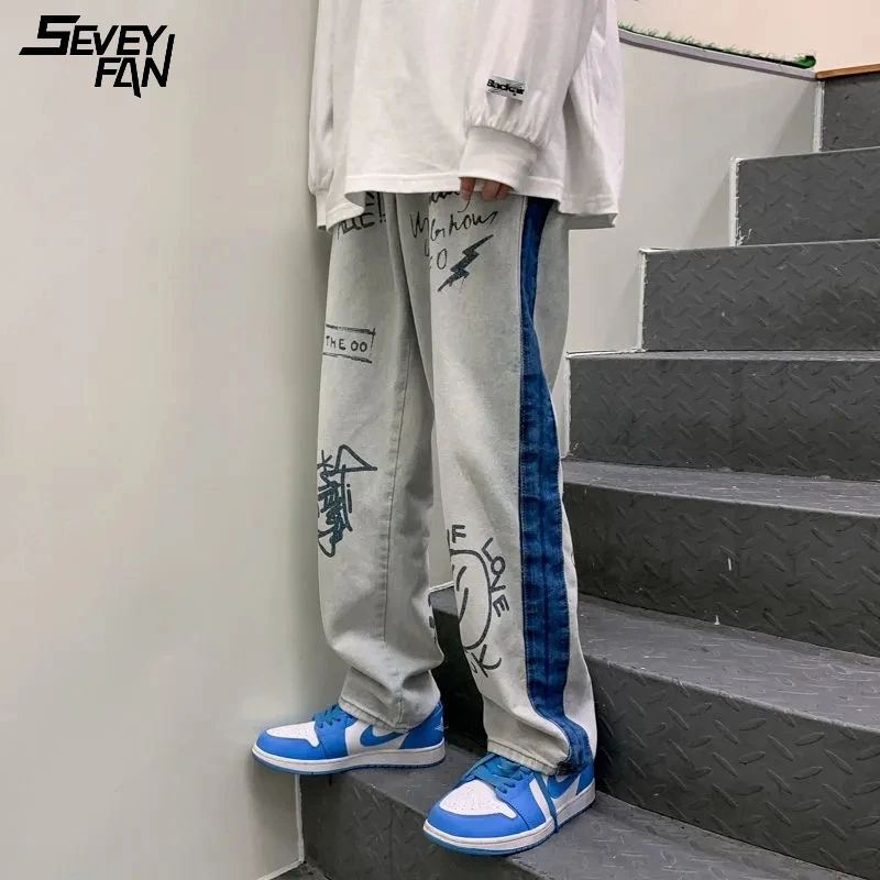 Джинсы мужские мешковатые в стиле хип-хоп модные штаны из денима Харадзюку с