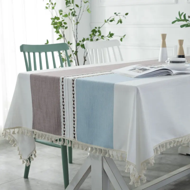 

HQ Plaid Decorative Linen Tablecloth With Tassel Waterproof Oilproof Thick Rectangular Wedding Dining Table Cover Tea TableCloth
