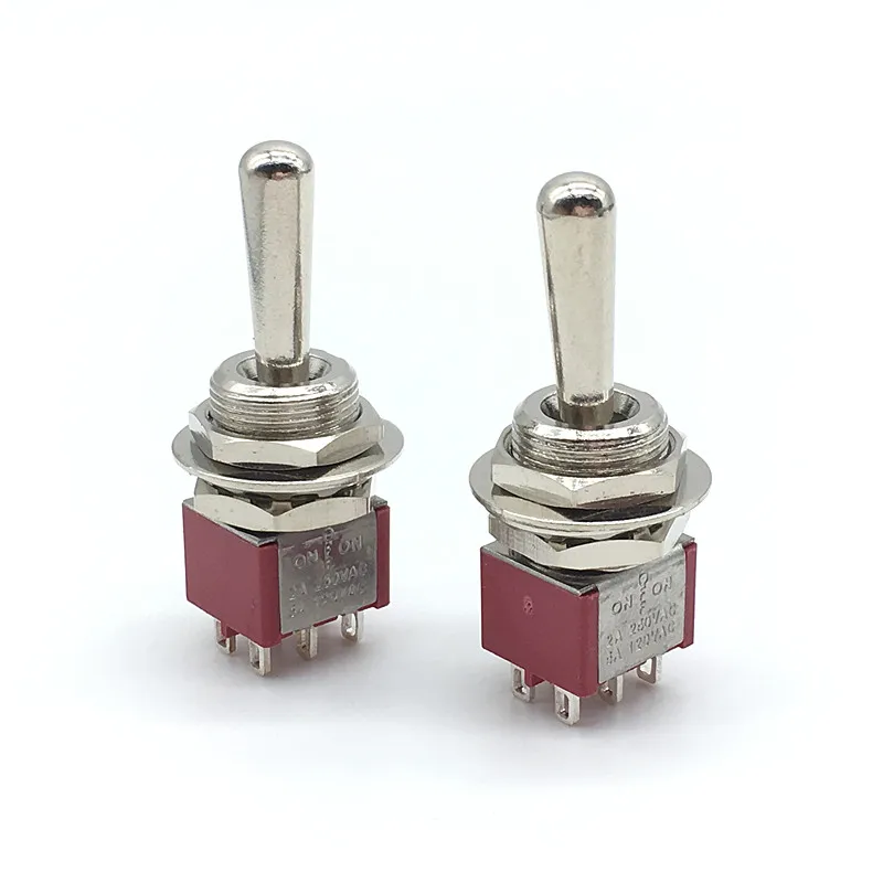 2PC 12mm DPDT 6Pin 3Position on off on Maintained Mini Toggle Switch Large Long Handle 3A 250VAC/5A 125VAC
