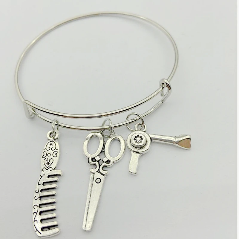 Горячая старинная серебряная с подвесом расческа ножницы фен браслет подвеской