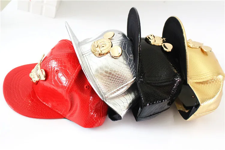 Spring Summer Gorras 100%cotton Pu Leather Baseball Cap Children's Baby Hip-hop Hat Boys Girls Snapback Cartoon Mickey Caps