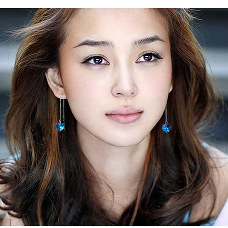 Лидер продаж длинные серьги в форме сердца для женщин ювелирные изделия синие