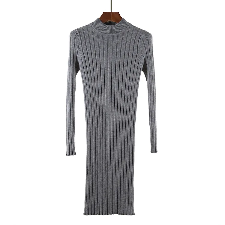 

Knitted Winter Dress Women Office Sexy Black Red Blue Green Turtleneck Midi Bodycon Sweater Dress Thick Warm Dresses Robe Femme