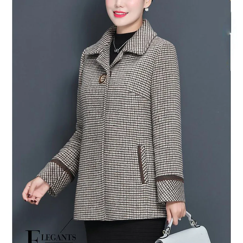 Женское шерстяное пальто модное клетчатое Новинка осени 2019 женское Короткое