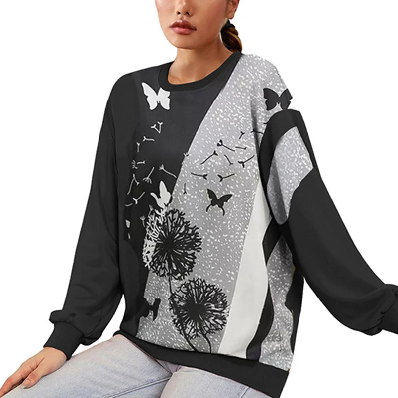 

Черные Готические толстовки с длинным рукавом и принтом бабочки, большие размеры, женские пуловеры с круглым вырезом, повседневная одежда д...