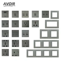 avoir diy wall electrical outlet with usb tv rj45 network socket function key free combination gray aluminum brushed panel frame
