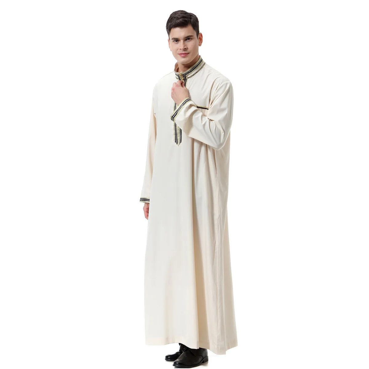 Muslim Islamic Clothing Men Jubba Thobe Long Robe Stand Collar Saudi Musulman Abaya Caftan Islam Dubai Arab Dress For Man PW205