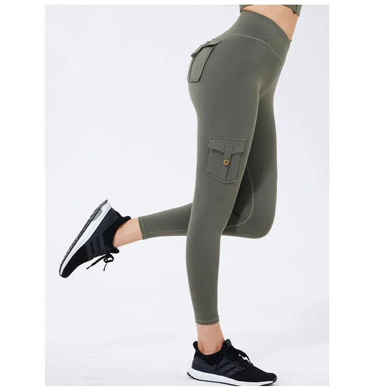 Новые Леггинсы для йоги с карманами штаны и фитнеса приятные кожи тканевые