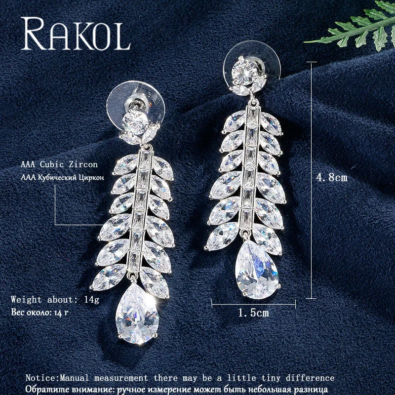 Женские серьги капли с кубическим цирконием RAKOL вечерние свадебные ювелирные
