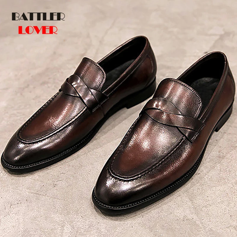 Men Leather Vintage Formal Dress Shoes 