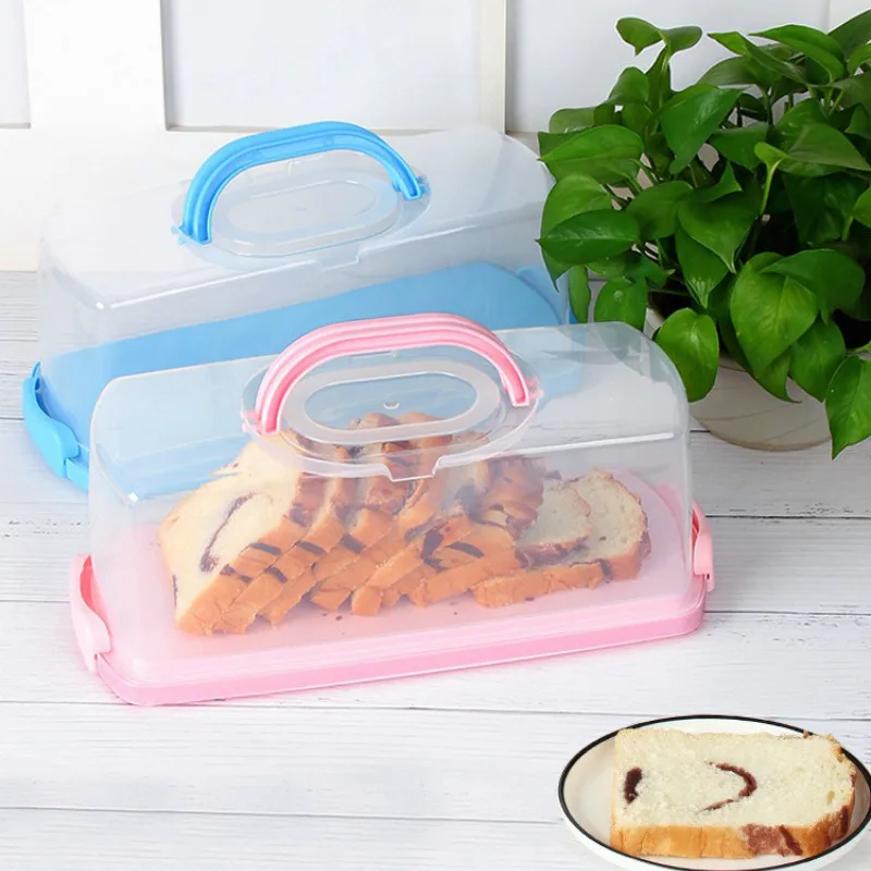 Портативный Хлебница с ручкой хлеб торт контейнер Пластик прямоугольные для