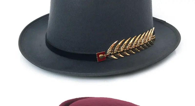 YY золотой пояс с перьями Fedora шляпа для мужчин плоский Топ шляпы Трилби для женщин свиной пирог джаз шляпа Классическая церковная Кепка FD19040