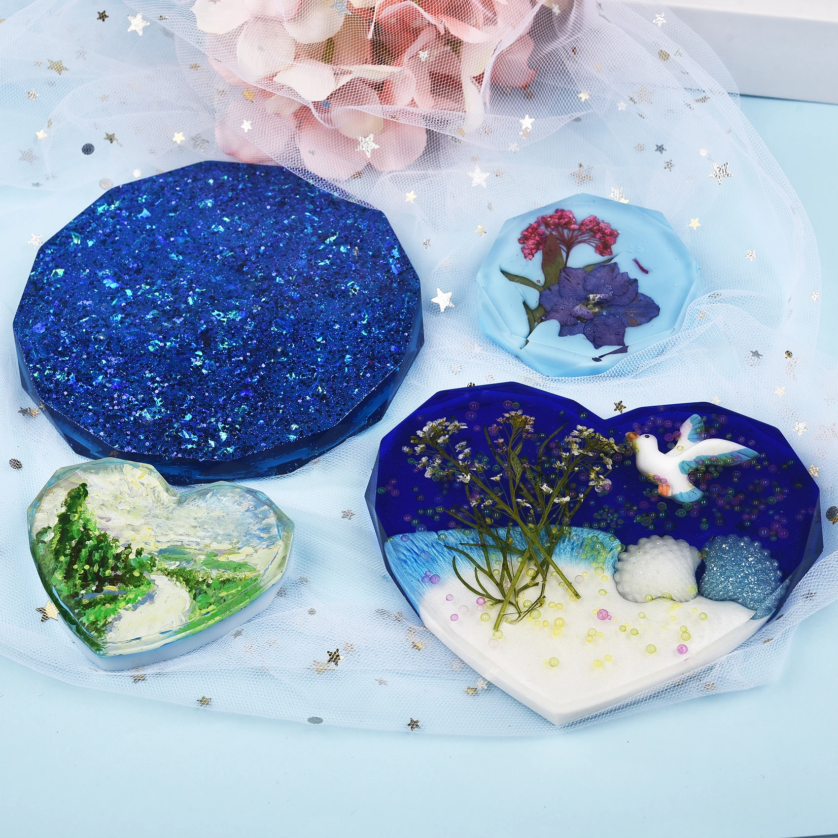 

Round Square Rectangle Shape Coaster Base Silicone Mold Resin Molds Epoxy UV DIY Resin Craft Home Decoration Handmade Tools