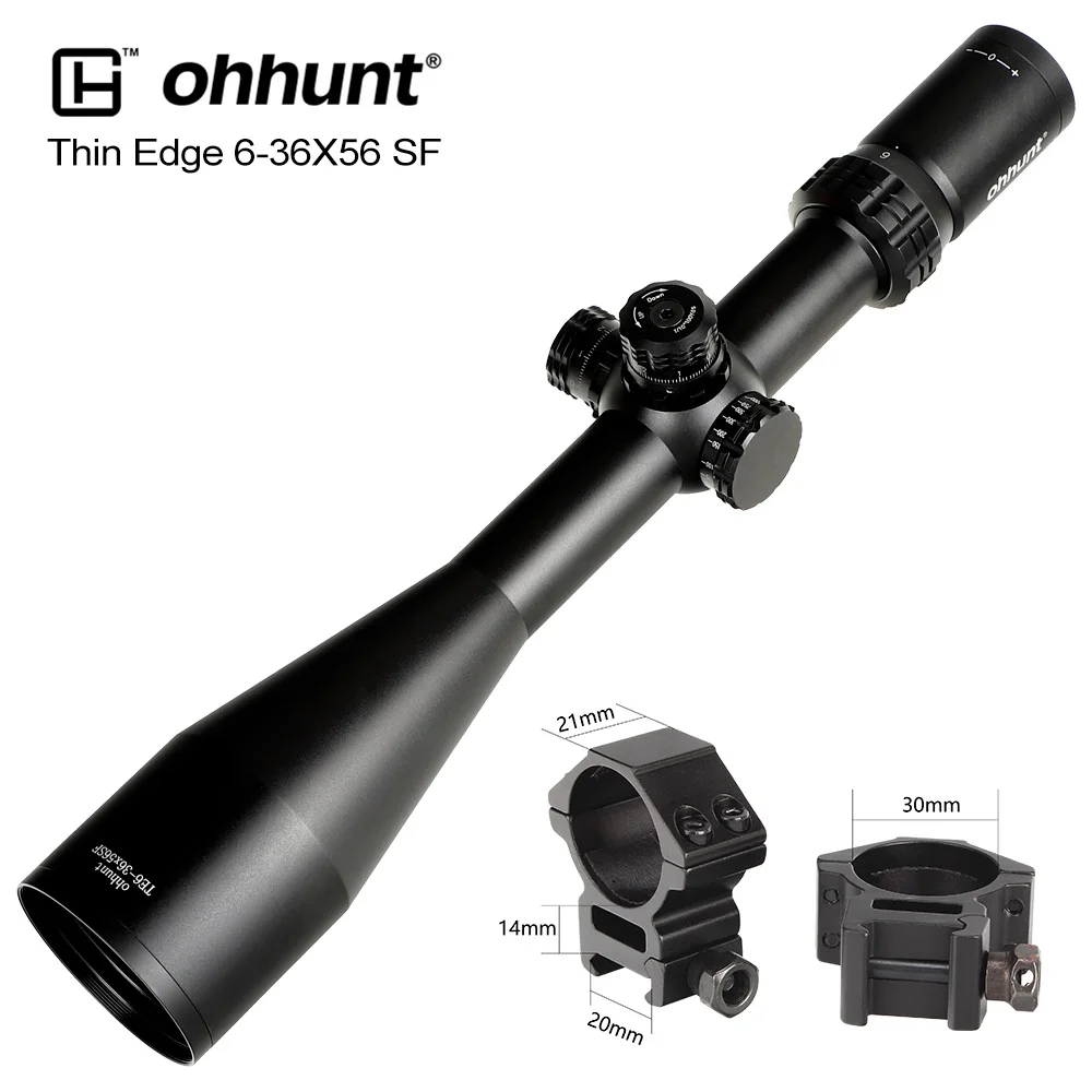 Med Picatinny Rings Ohhunt тонкий край 6-36X56 SF охотничий прицел с Боковая регулировка параллакса стопор башни сброс тактический оптический прицел - Цвет: Med Picatinny Rings