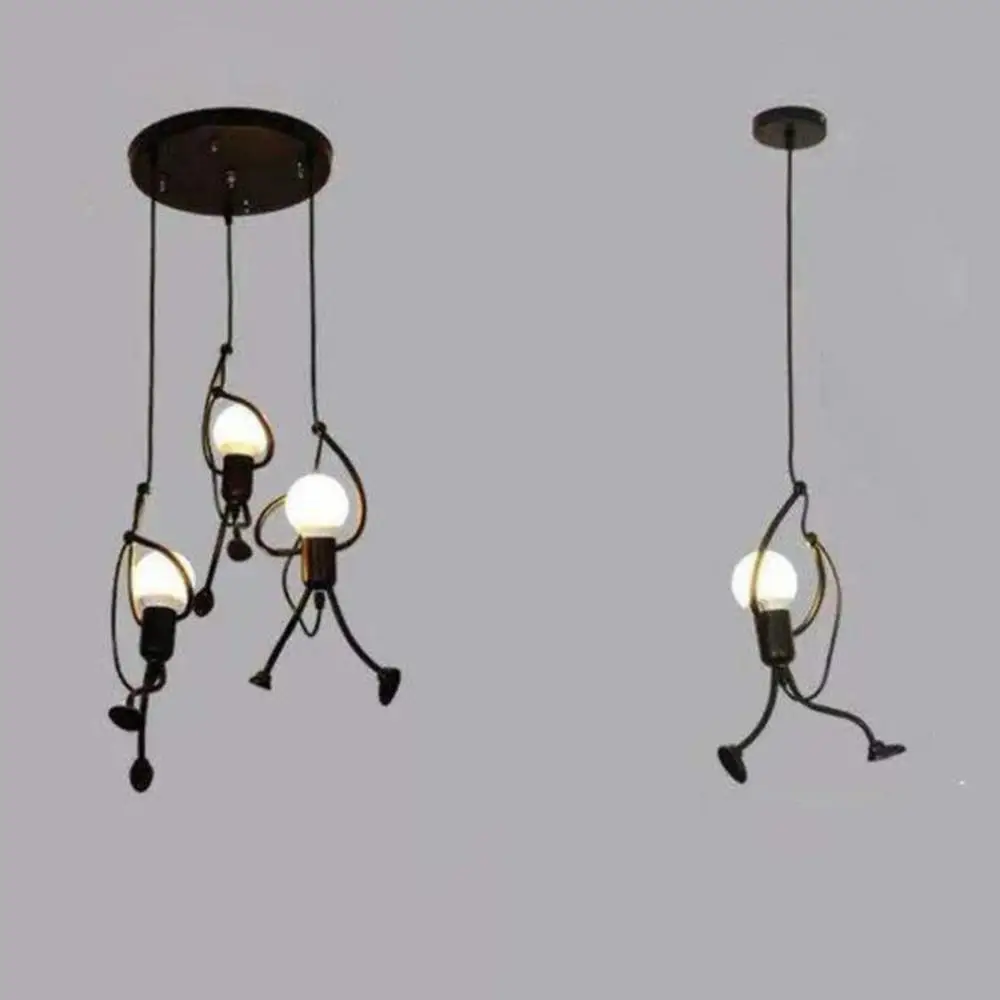 

Creative Climbing Dwarf Cartoon Chandelier Retro Metal Wire Chandelier Restaurant Bedroom Lamp Home Bedside Decorative Lamp
